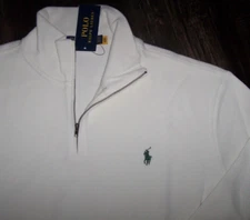 NWT Polo Ralph Lauren CHIC CREAM IVORY Half-Zip Sweater Men's XL DARK BLUE PONY