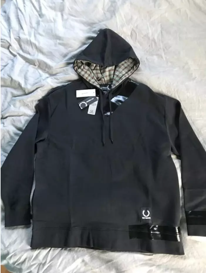 RAF SIMONS × FRED PERRY Detail Black Tape Hoodie Size 42 ( x-large) Men