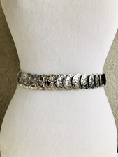 Fiesta Mexicana Style Concho Link Waist Hip Stretch Belt Silver Tone Medallions
