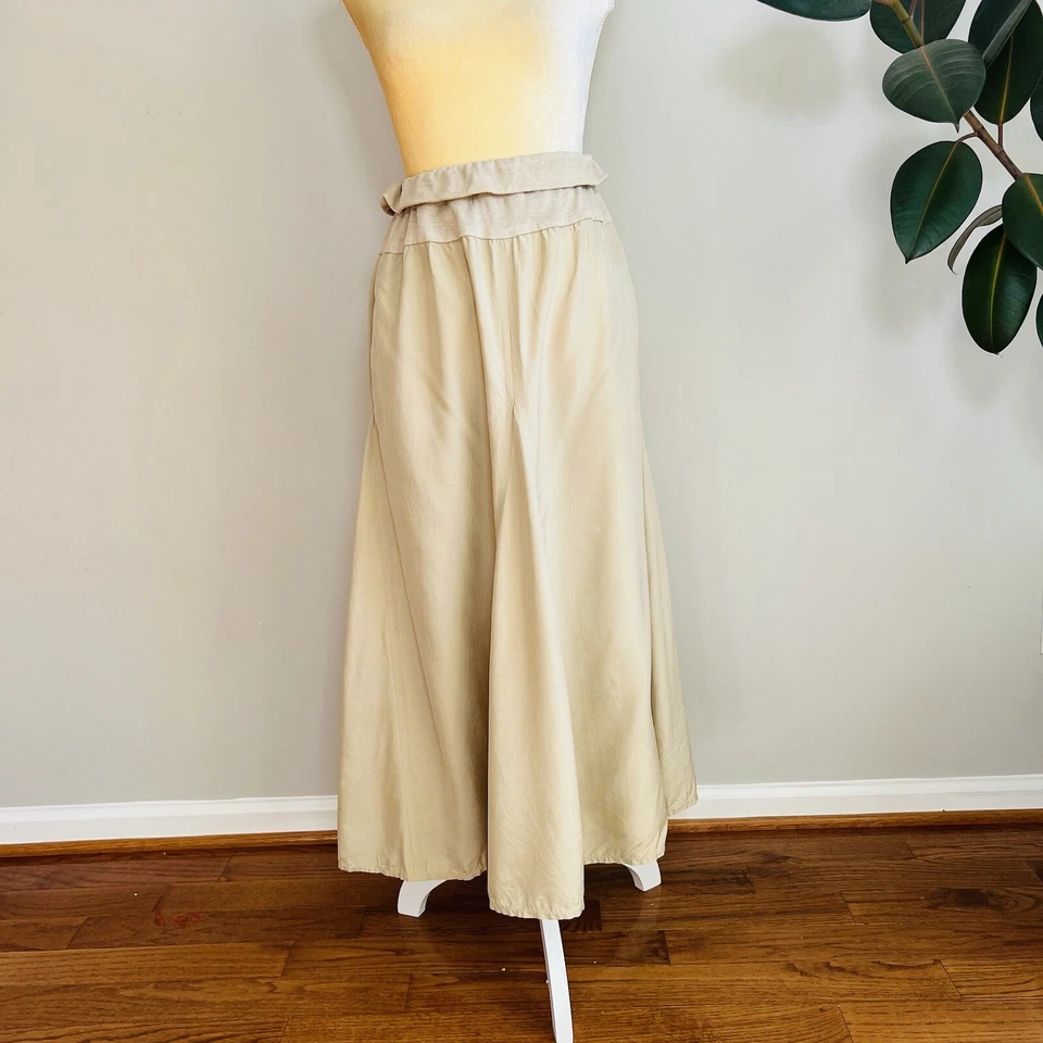 Ronaldus Shmask A-Line Skirt Womens Beige Silk Lagenlook Paper Bag Waist Sz M - Image 2 of 4