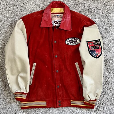 🔴Wu-Wear Leather Jacket Size 2XL Wu-Tang Rare Wool Red 90's OG
