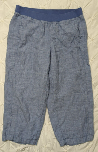 J Jill Love 100% Linen Pants Womens Plus Size 1X Hickory Stripe Cropped Pull On
