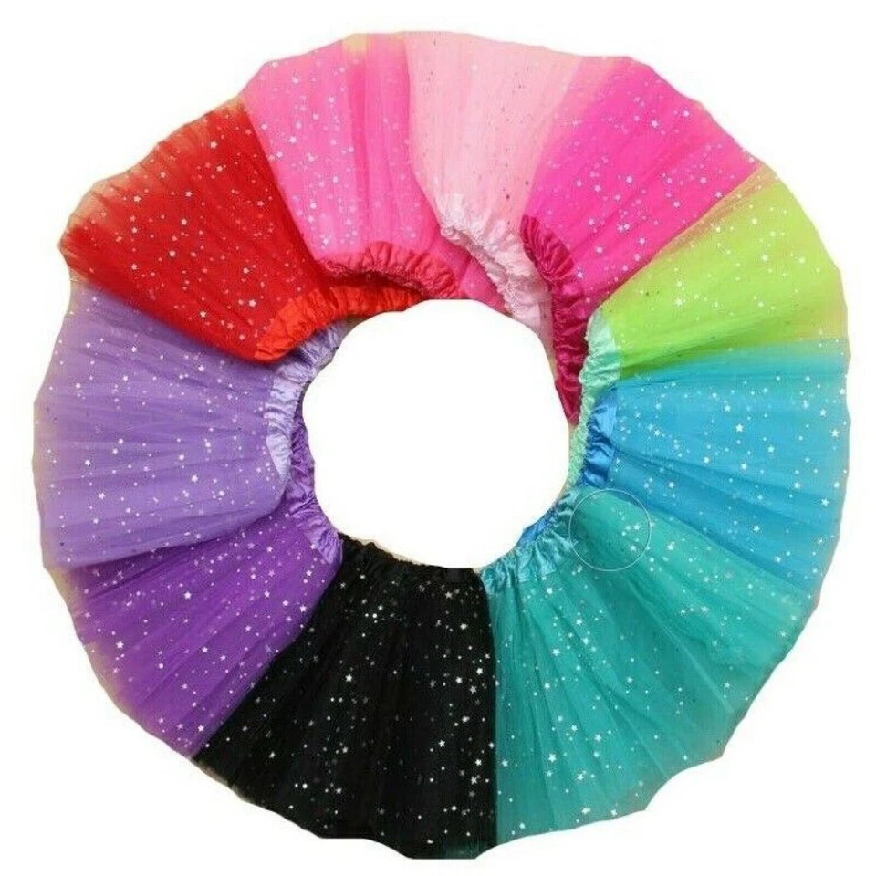 Plain Neon Glitter Kids 3 Layer Tutu ALL Color Fancy Dress Halloween Costume - Image 2 of 4