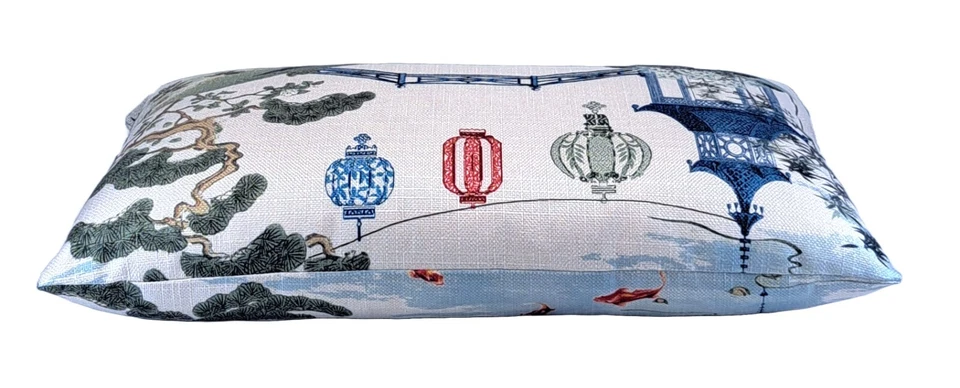 Funda Almohada Decorativa Jardín Asiático Pagoda Chinoiserie Lumbar 14x24 Foto 3 de 4