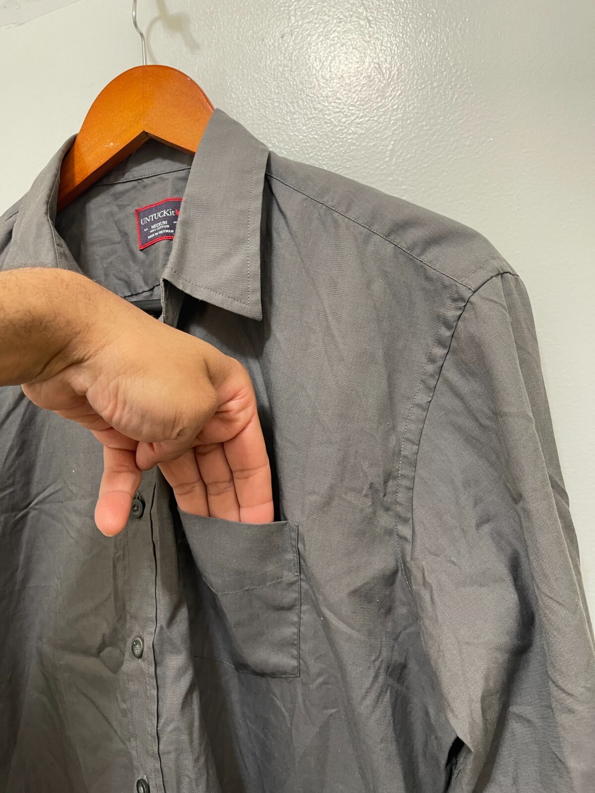 UNTUCKit Solid Charcoal Grey Cotton button up Shi… - image 8