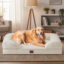 Beige Extra Large Dog Bed with Memory Foam - Bolster Sides  Waterproof Cover