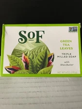 Sof Green Tea Leaves Triple Milled Bar Soap With Shea Butter. 6oz