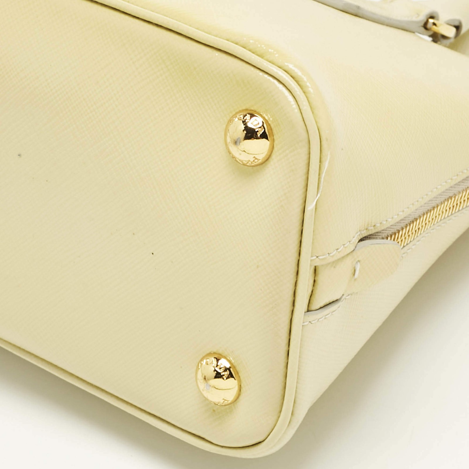 Prada Light Yellow Saffiano Patent Lux Leather Small Promenade Satchel thumbnail 14