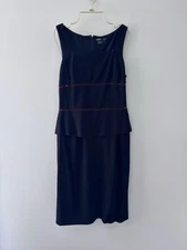 Vintage Rimini by Shaw Black Red Beaded Two Piece Peplum Top Skirt Set Size 8