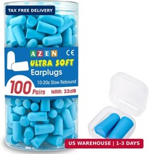 AZEN 100 Pairs Ear Plugs Bulk, NRR 32dB Soft Foam Ear Plugs for Sleeping Noise C