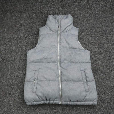 Old Navy Vest Womens XS Gray Puffer Quilted Zip Fleece Lined Warm Stand Collar