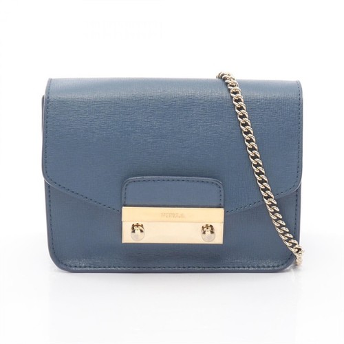 Furla Metropolis Mini Shoulder Bag Blue Leather G6400 Pre-Owned