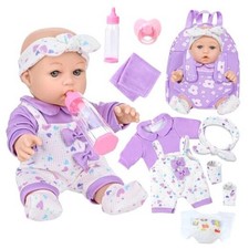 12" Baby Doll with Flower Pattern Backpack Carrier,12 Inch Realistic Baby