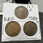 3 Coin Wholesale Lot Lincoln Wheat Cents 1926 S F 1931 D Fine+ 1909 VDB Fine