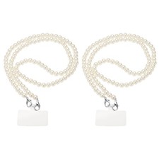 2Pcs Crossbody Phone Strap Lanyard 39" Pearl Chain with Tether Tabs Silver Clasp