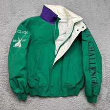 Vintage Nautica Sailing Jacket Mens M Green J Class Challenge Hooded Full Zip