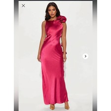 Fashion Nova Rosette Satin Gown - Raspberry NEW Medium