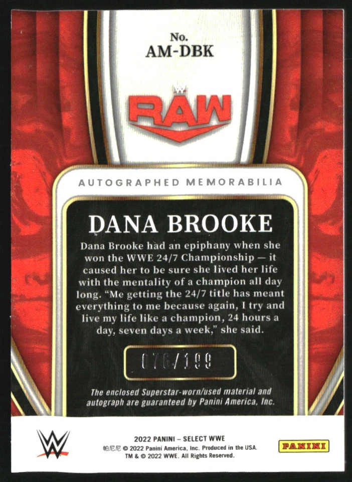 2022 Select WWE Autographed Memorabilia #AMDBK Dana Brooke /199 - Image 2 of 2