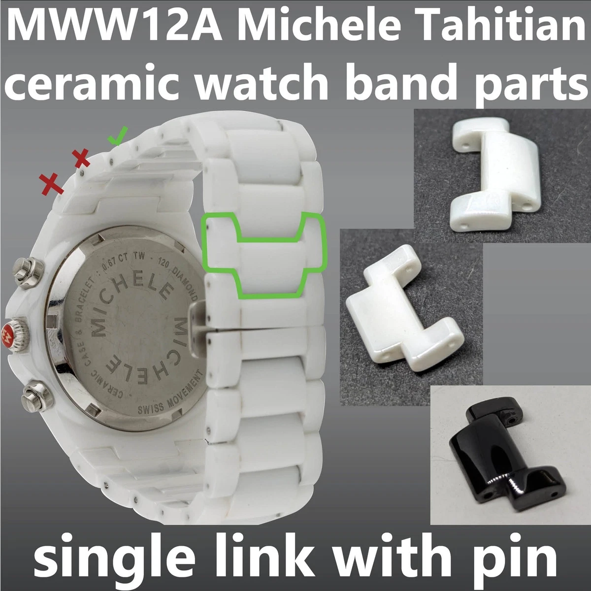 Michele 18mm Pearl Off White Watch Strap Band MICHELE Two-Piece Strap White Wristwatch Bands for sale | eBay main image 2