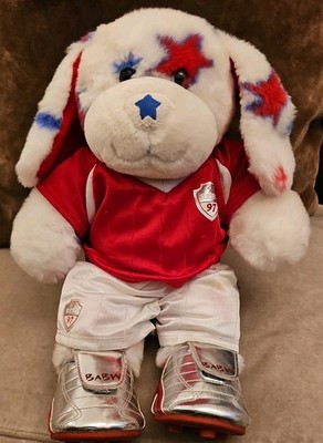Build A Bear patriotisch rot weiß blau Stern Freiheit Welpe Hund blau Stern Nase Spielzeug