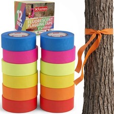 XFasten Fluorescent Flagging Tape 12-Pack (1,800 Feet Total), Assorted Colors