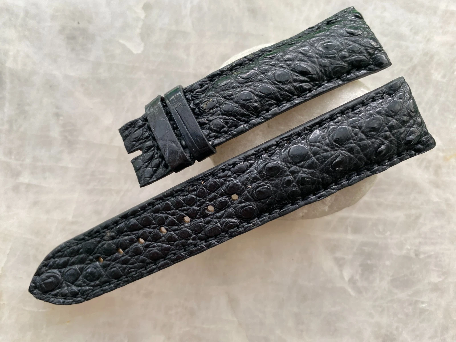 20mm/18mm Black Alligator Crocodile Print Leather Watch Strap Band
