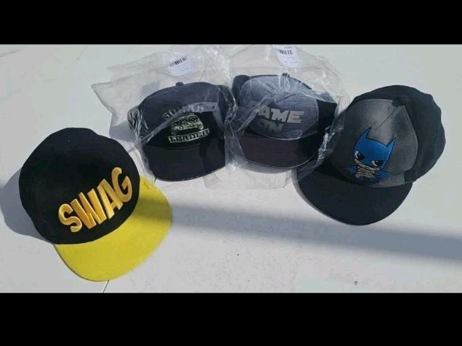 Youth Baseball Hats Flat Bill Hats Adjustable 2 Gamer Themed  New, & 2 Used Hats