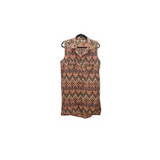 Live 4 Truth Peach Geometric Ikat Sleeveless Button Down Tunic Dress Large