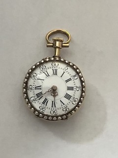 18K Enamel And Pearl Ladies Pendant Watch. Antique.