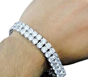 Authentic 20Ct Round Cut Diamond Double Row Men's Tennis Bracelet 14K White Gold Plated
