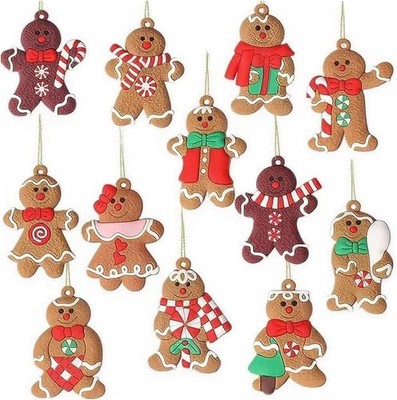 12PCS Durable Gingerbread Man Ornaments Cute Christmas Decor with Hanging String