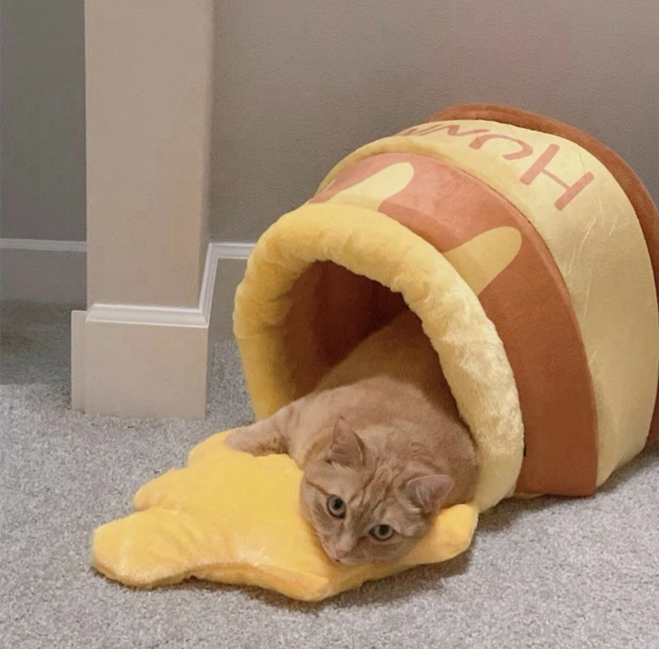 Cute Honey Pot Cat Bed Kennel | Soft Cushion Pet House Cave Puppy Kitten - Image 3 of 4