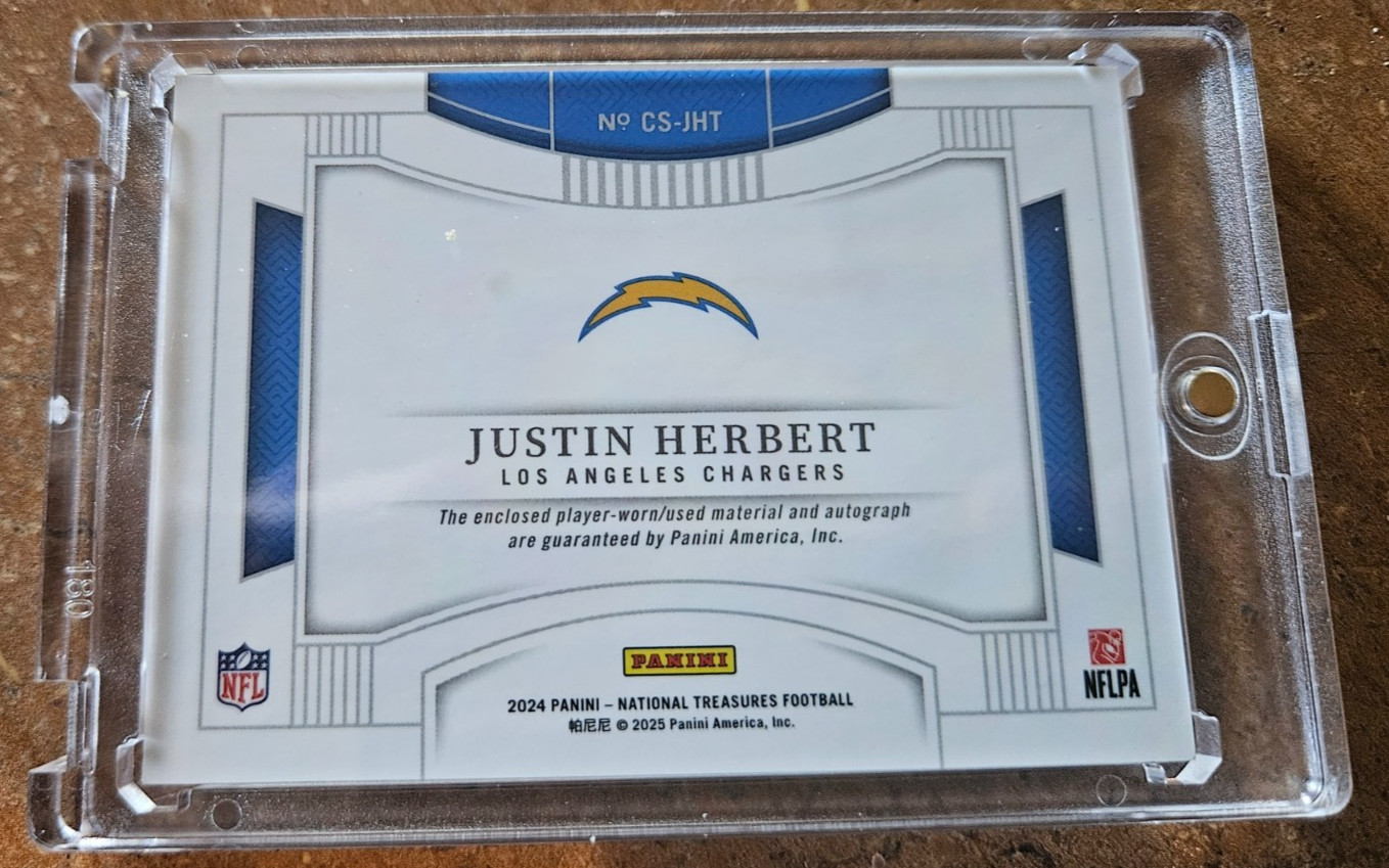 2024 Panini National Treasures Justin Herbert 1/1 Laundry tag NFL shield AUTO view 2