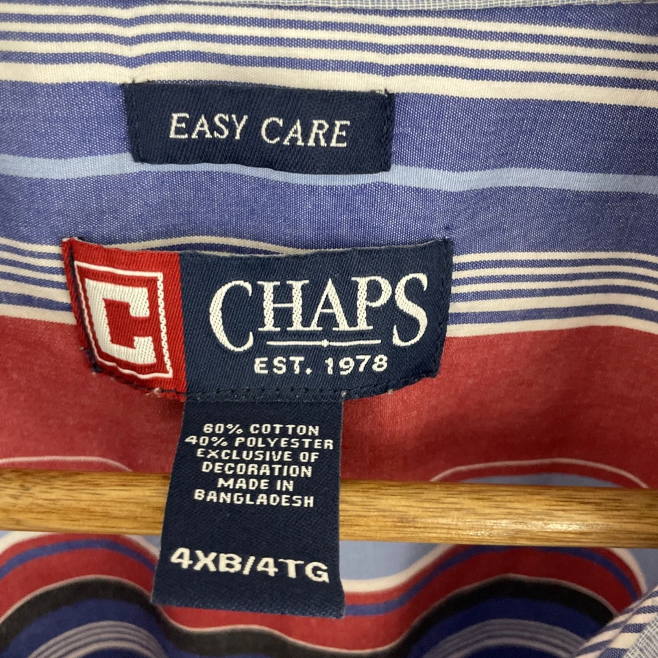 Chaps Easy Care Shirt Mens 4XB Big 4X Multicolor Striped Short Sleeve Button - Image 3 of 4