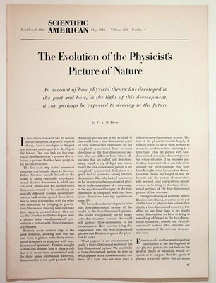 Scientific American May 1963 P.A.M. Dirac Physics Article Einstein Newton Bohr