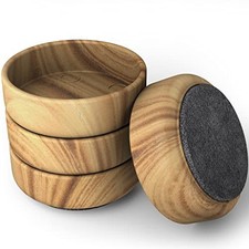 Felt Castor Cups – 4x Large 60mm Dark Wood Grain – Protects Wooden &