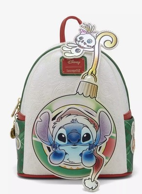 Loungefly Disney Stitch & Scrump Iridescent Christmas Ornament Mini Backpack NWT