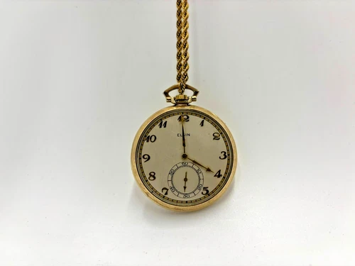 Antique 1937 Elgin 17 Jewels 18 Size Pocket Watch Grade 383 10k Gold Filled
