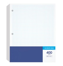 Filler Sheets 8.5 X 11, 4x4 Graph Rule, 3 Ring Binder Paper, 400, White