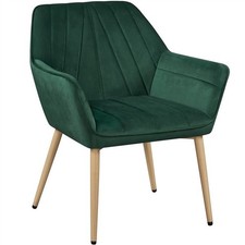 Velvet Tufted Accent Chair Vanity Chair with Metal Legs for Makeup Room, Green