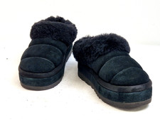 UGG Tazzlita Slippers Black Platform Sheepskin Suede Mule Shoes UK 4 EU 37