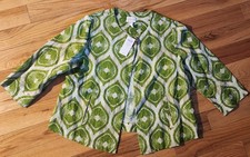 Chico's Modern Ikat Printed Linen 3/4 Sleeve Jacket Green NWT Size 1
