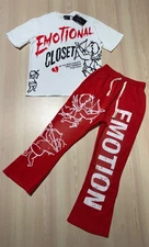 mixed emotion sets, flare sweats with T shirt