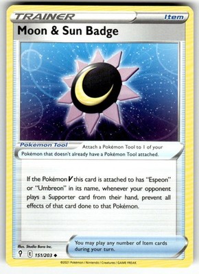 Moon & Sun Badge 151/203 Uncommon Evolving Skies Pokemon NM