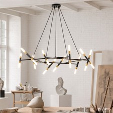 40'' Black Gold Pendant 20 Light Sputnik LED Chandelier for Living Room Fixture