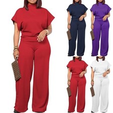 Womens Casual 2Pcs Outfits Baggy Short Sleeve Top Flare Pants Tracksuits Sets