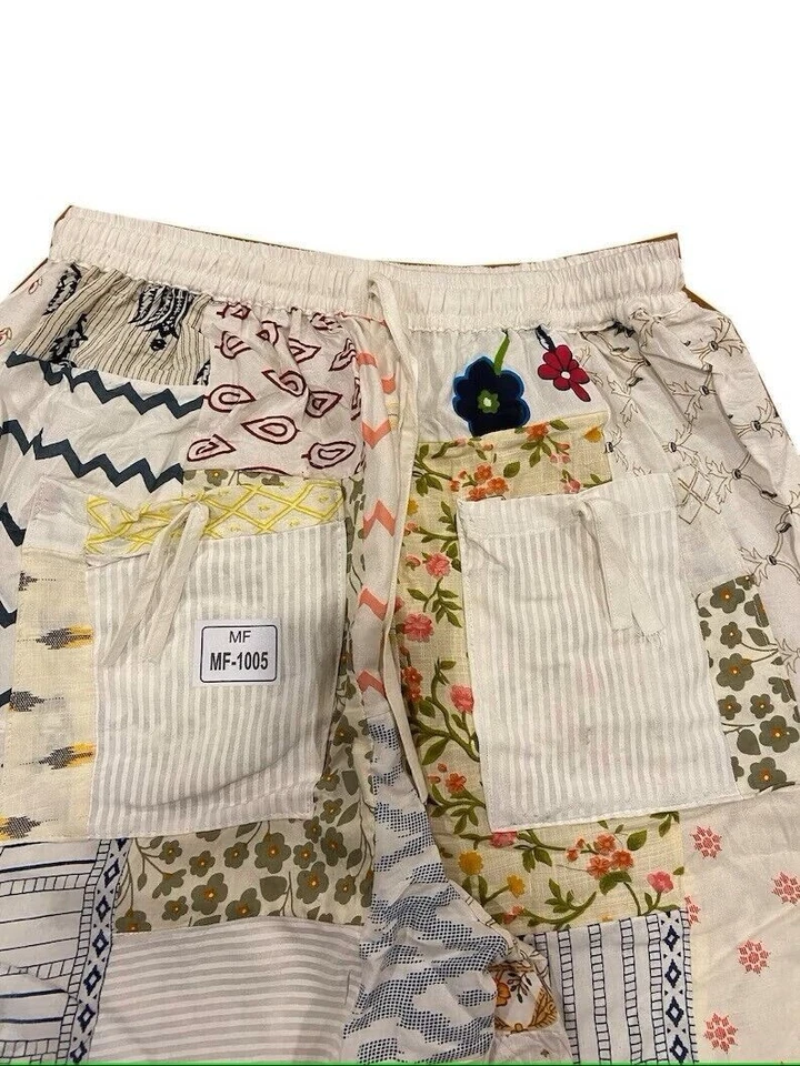 Белые лоскутные гаремные брюки, богемные хиппи гаремные брюки, широкие брюки для йоги - Изображение 3 из 4