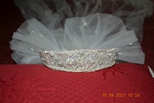 Gorgeous 1950's Ivory Wedding Veil w 155" long Train w/Lace  Pearls Headpiece