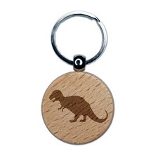Tyrannosaurus Rex Dinosaur Solid Engraved Wood Round Keychain Tag Charm