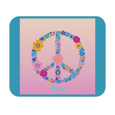 Mouse Pad (Rectangle) Aqua Pink Flower Peace Sign Design 